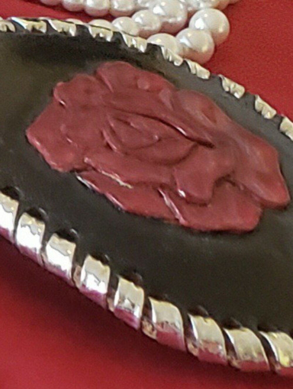 Leather Rose Accent Belt Buckle - Red Rose on Black